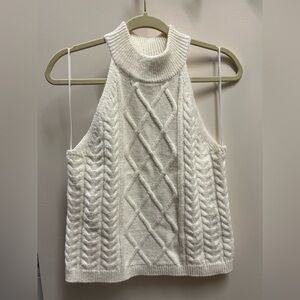 1.STATE Sleeveless Cable-Knit Halter Sweater